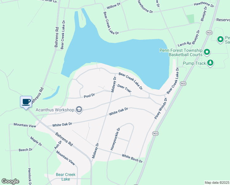 map of restaurants, bars, coffee shops, grocery stores, and more near 108 Midway Drive in Jim Thorpe