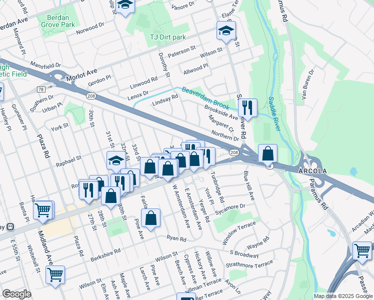 map of restaurants, bars, coffee shops, grocery stores, and more near 1-45 37th Street in Fair Lawn