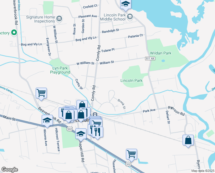 map of restaurants, bars, coffee shops, grocery stores, and more near 209 Comly Road in Lincoln Park