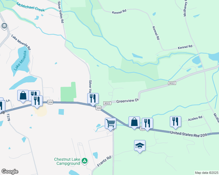 map of restaurants, bars, coffee shops, grocery stores, and more near 542 Lamplight Ln in Brodheadsville