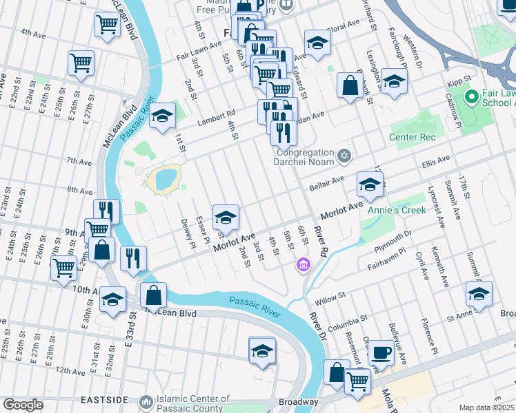 map of restaurants, bars, coffee shops, grocery stores, and more near 7-15 4th Street in Fair Lawn
