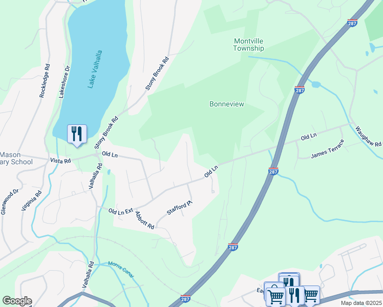 map of restaurants, bars, coffee shops, grocery stores, and more near 8 Oakwood Court in Montville