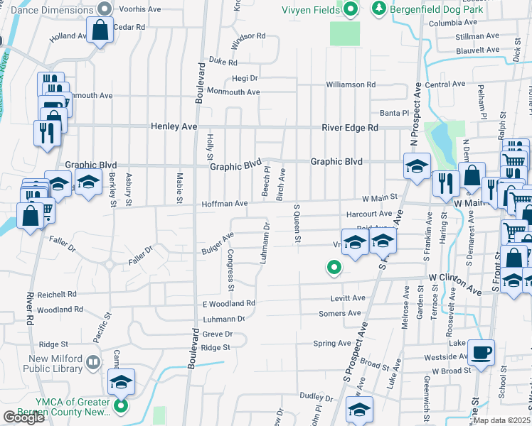 map of restaurants, bars, coffee shops, grocery stores, and more near 493 Hoffman Avenue in New Milford