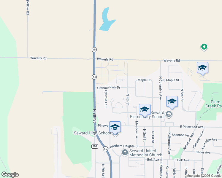map of restaurants, bars, coffee shops, grocery stores, and more near 582 Graham Park Drive in Seward