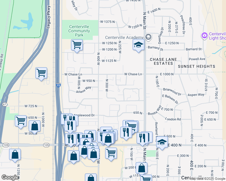 map of restaurants, bars, coffee shops, grocery stores, and more near 231 Meadow Lane in Centerville