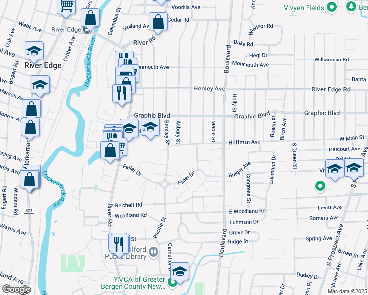 map of restaurants, bars, coffee shops, grocery stores, and more near 329 Hoffman Avenue in New Milford