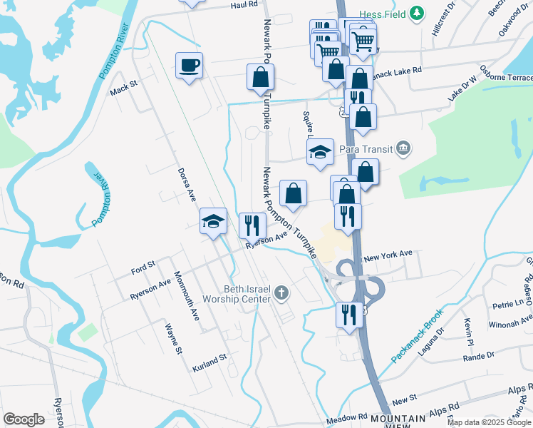map of restaurants, bars, coffee shops, grocery stores, and more near 162 Vincent Street in Wayne