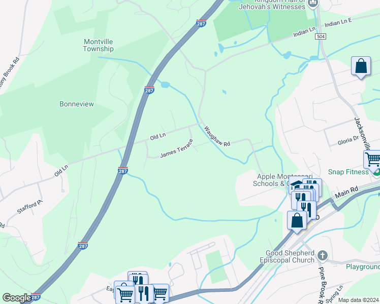 map of restaurants, bars, coffee shops, grocery stores, and more near 2 Cammeyer Court in Montville