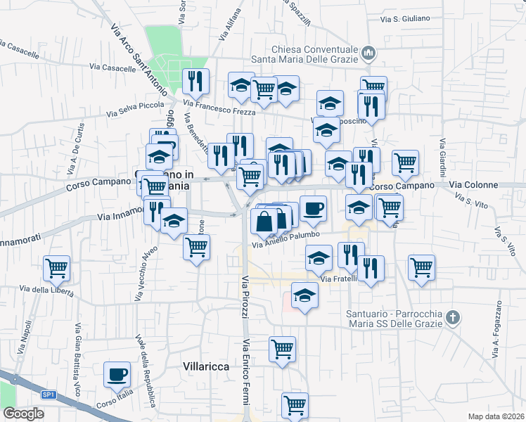 map of restaurants, bars, coffee shops, grocery stores, and more near 22 Vico Orologio in Giugliano In Campania