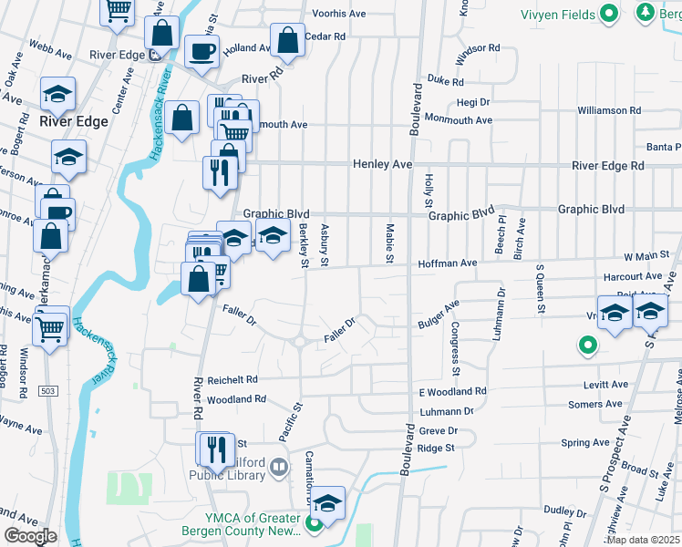 map of restaurants, bars, coffee shops, grocery stores, and more near 329 Hoffman Avenue in New Milford
