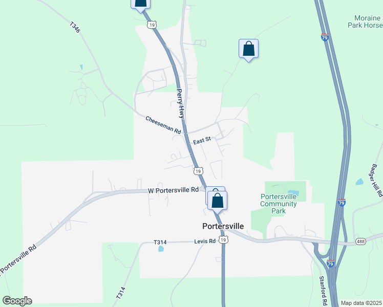 map of restaurants, bars, coffee shops, grocery stores, and more near 1338 Perry Highway in Portersville