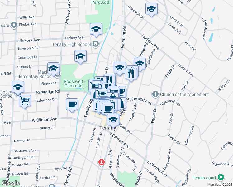 map of restaurants, bars, coffee shops, grocery stores, and more near 26 Piermont Road in Tenafly