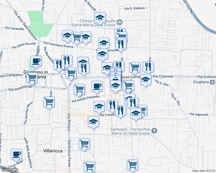 map of restaurants, bars, coffee shops, grocery stores, and more near 10 Vico Mariantonia Chianese in Giugliano in Campania