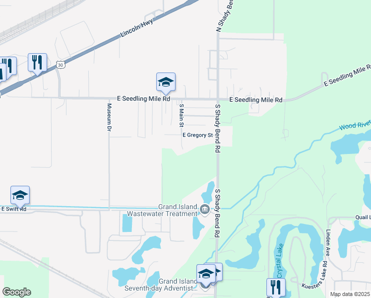 map of restaurants, bars, coffee shops, grocery stores, and more near 314 South Main Street in Grand Island