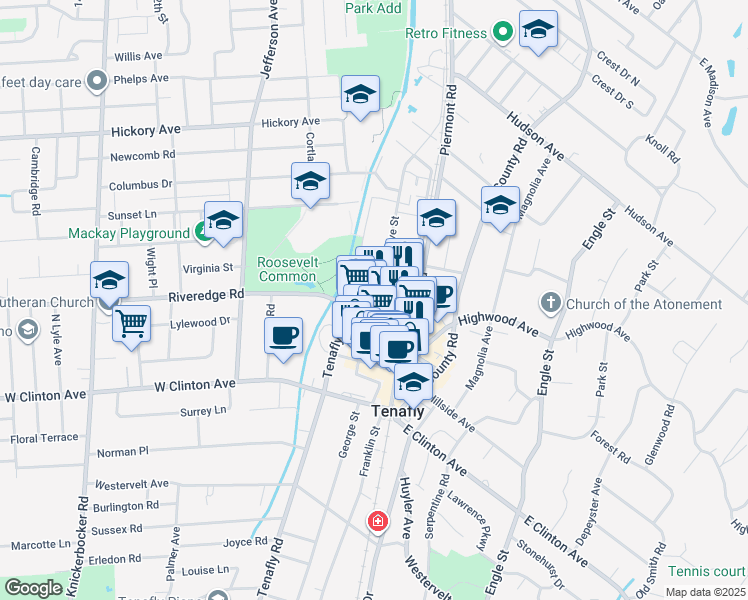 map of restaurants, bars, coffee shops, grocery stores, and more near 38 West Railroad Avenue in Tenafly