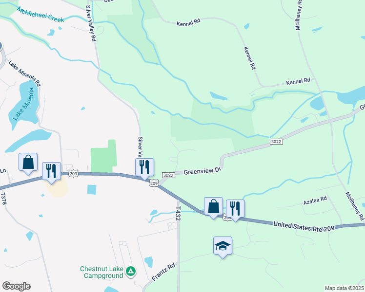 map of restaurants, bars, coffee shops, grocery stores, and more near 228 Lamplight Drive in Brodheadsville