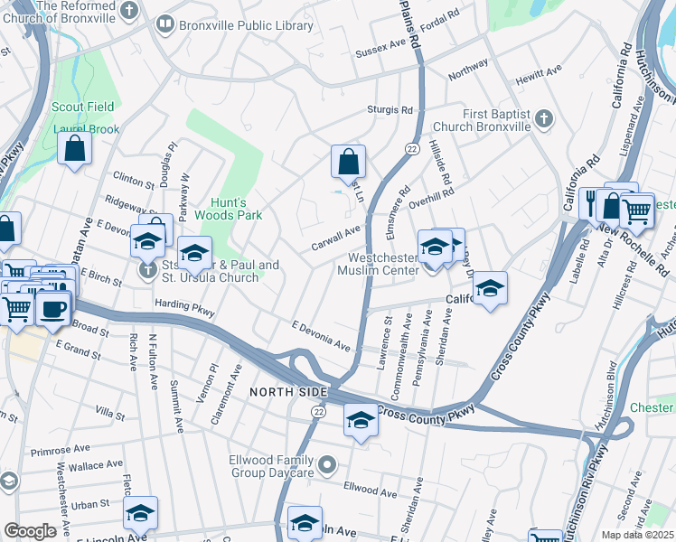 map of restaurants, bars, coffee shops, grocery stores, and more near 67 Columbia Place in Mount Vernon