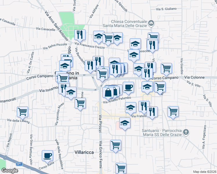 map of restaurants, bars, coffee shops, grocery stores, and more near 22 Vico Orologio in Giugliano in Campania