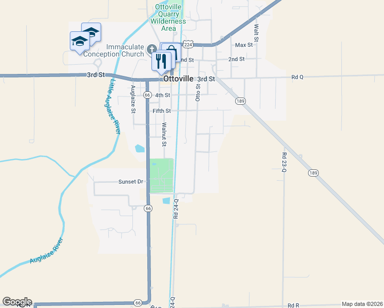 map of restaurants, bars, coffee shops, grocery stores, and more near 525 Otto Street in Fort Jennings