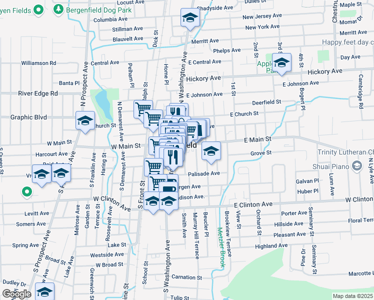 map of restaurants, bars, coffee shops, grocery stores, and more near 19 Legion Dr in Bergenfield