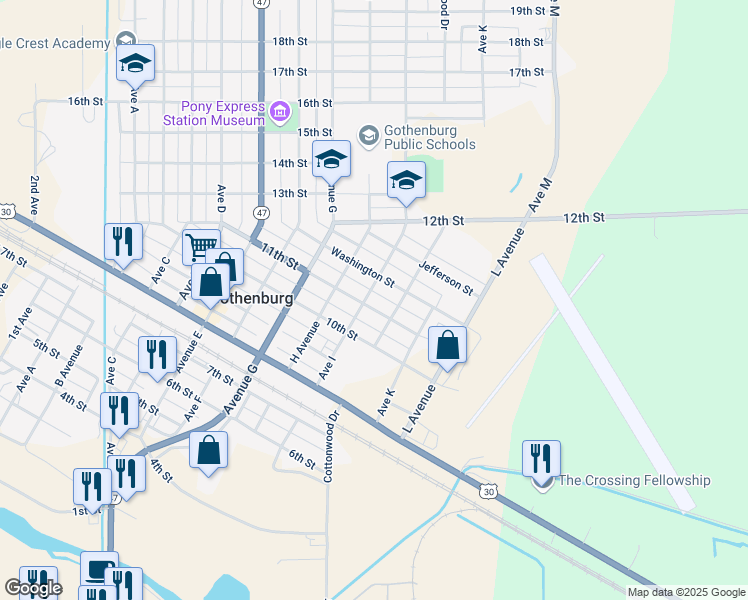map of restaurants, bars, coffee shops, grocery stores, and more near 914-918 11th Street in Gothenburg