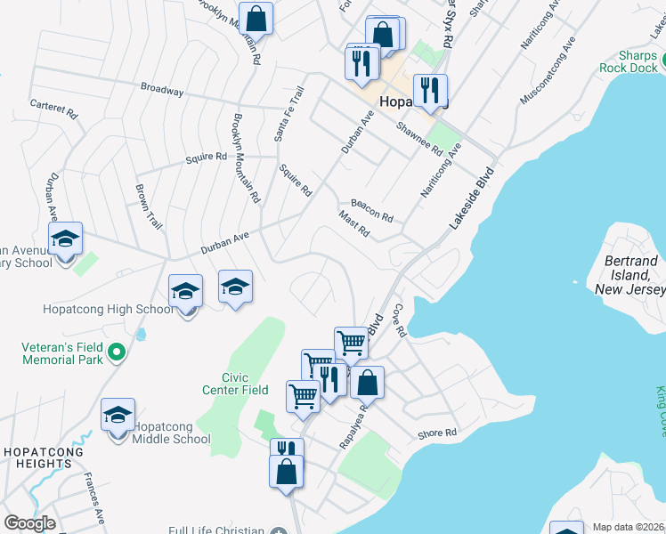 map of restaurants, bars, coffee shops, grocery stores, and more near 40 Brooklyn Mountain Road in Hopatcong