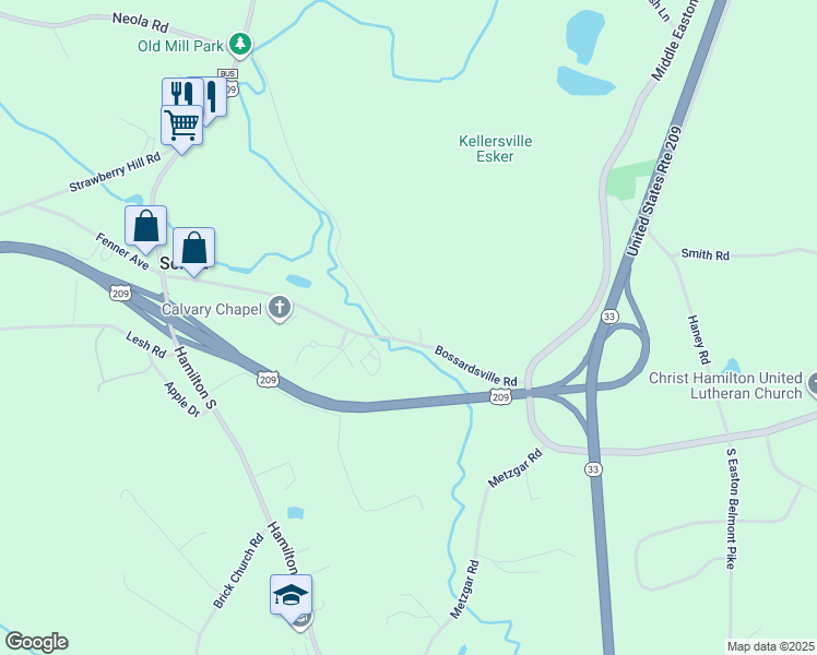 map of restaurants, bars, coffee shops, grocery stores, and more near 213 Bossardsville Road in Sciota