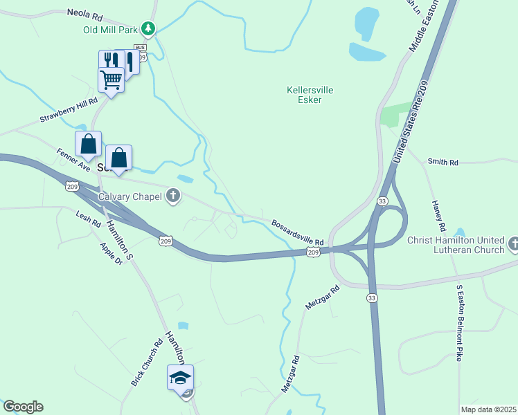 map of restaurants, bars, coffee shops, grocery stores, and more near 213 Bossardsville Road in Sciota