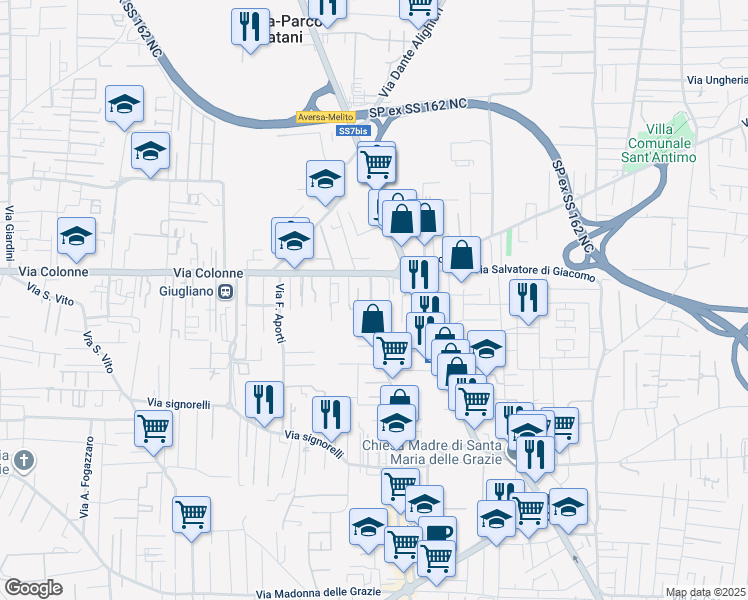 map of restaurants, bars, coffee shops, grocery stores, and more near 18 Corso Europa in Melito di Napoli