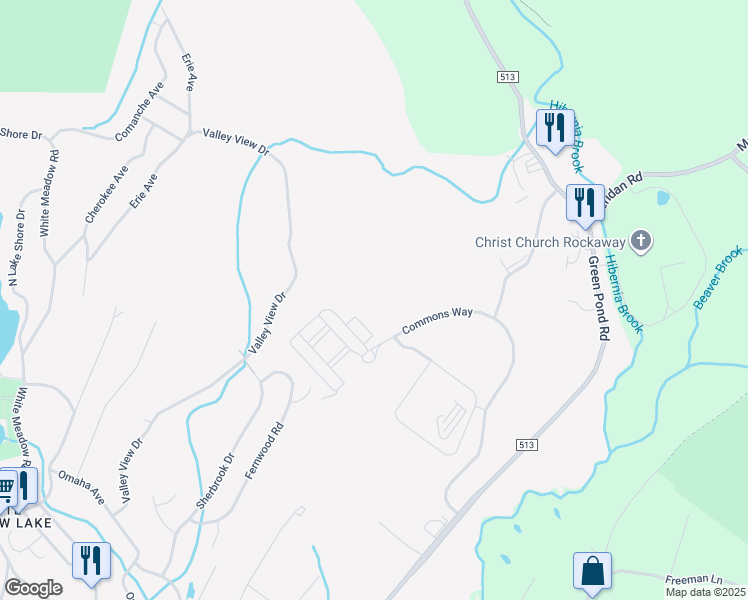 map of restaurants, bars, coffee shops, grocery stores, and more near 600 Commons Way in Rockaway