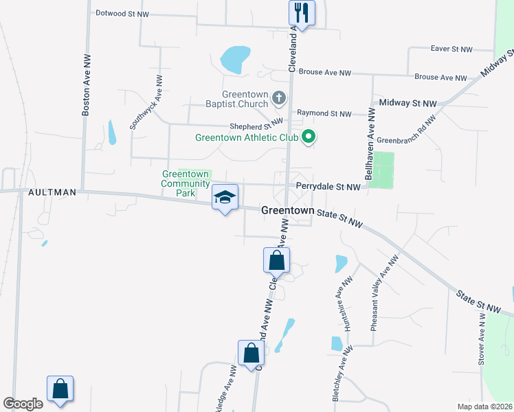 map of restaurants, bars, coffee shops, grocery stores, and more near 3260 State Street Northwest in North Canton