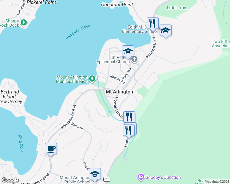 map of restaurants, bars, coffee shops, grocery stores, and more near 532-534 Altenbrand Avenue in Mount Arlington