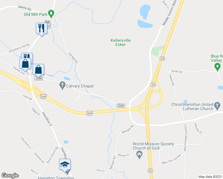 map of restaurants, bars, coffee shops, grocery stores, and more near 223 Bossardsville Road in Sciota