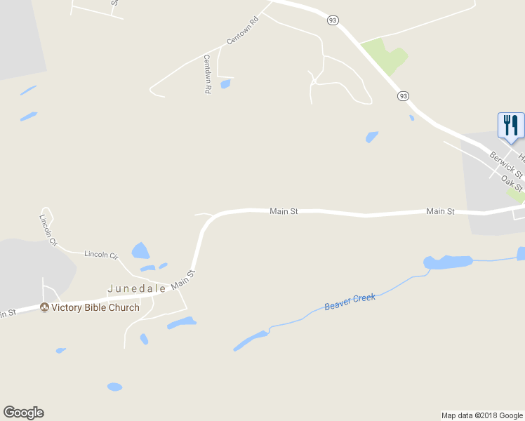 map of restaurants, bars, coffee shops, grocery stores, and more near 27 Main Street in Junedale