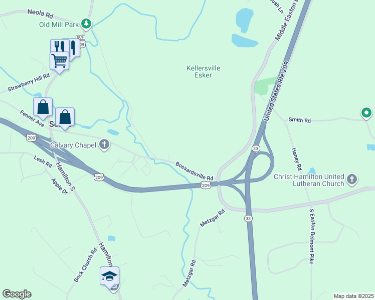 map of restaurants, bars, coffee shops, grocery stores, and more near 223 Bossardsville Road in Sciota
