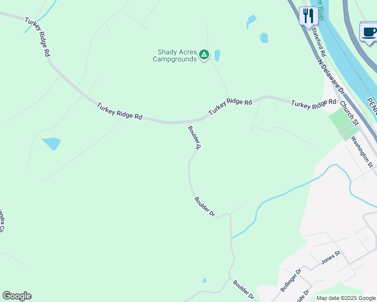 map of restaurants, bars, coffee shops, grocery stores, and more near 101 Boulder Drive in Mount Bethel
