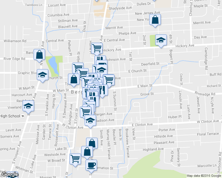 map of restaurants, bars, coffee shops, grocery stores, and more near 12 South Summit Street in Bergenfield