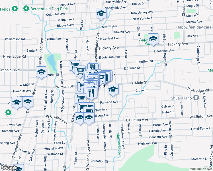 map of restaurants, bars, coffee shops, grocery stores, and more near 12 South Summit Street in Bergenfield