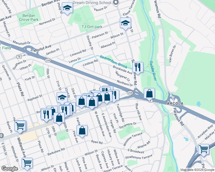 map of restaurants, bars, coffee shops, grocery stores, and more near 1-45 37th Street in Fair Lawn