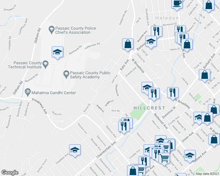 map of restaurants, bars, coffee shops, grocery stores, and more near 149 Katz Avenue in Paterson