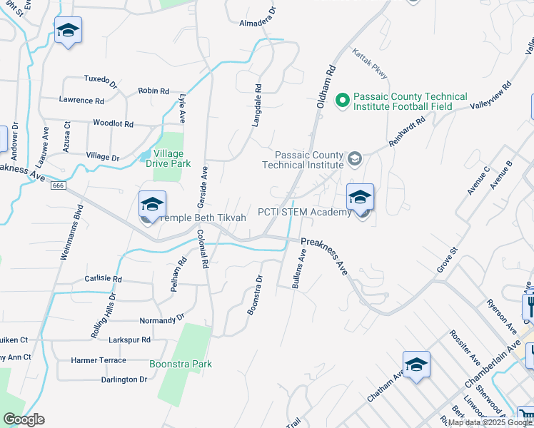 map of restaurants, bars, coffee shops, grocery stores, and more near 17 Oldham Road in Wayne