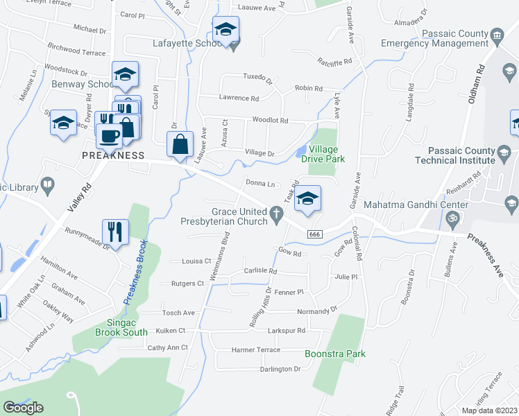 map of restaurants, bars, coffee shops, grocery stores, and more near 1007 Preakness Avenue in Wayne