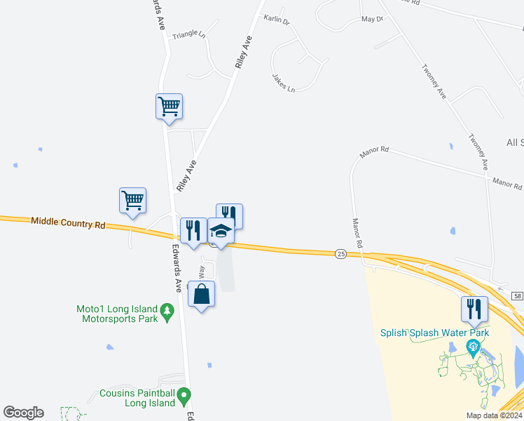map of restaurants, bars, coffee shops, grocery stores, and more near 3642 Middle Country Road in Calverton