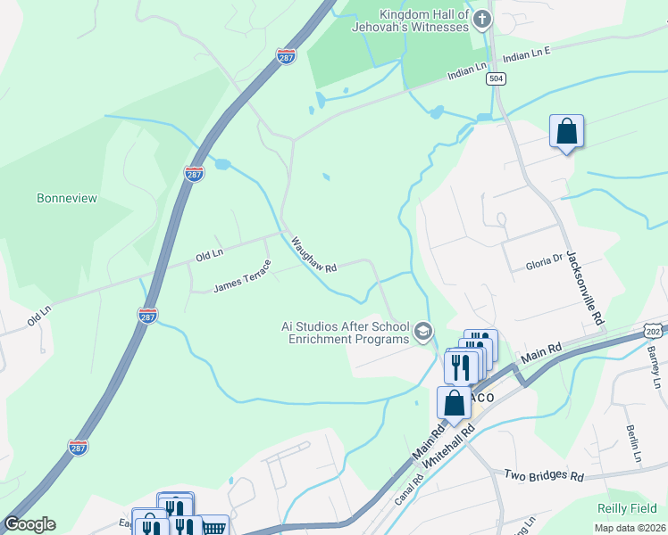 map of restaurants, bars, coffee shops, grocery stores, and more near 52 Waughaw Road in Montville
