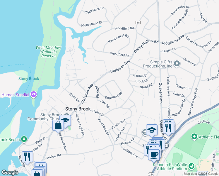 map of restaurants, bars, coffee shops, grocery stores, and more near 3 Lamont Lane in Stony Brook