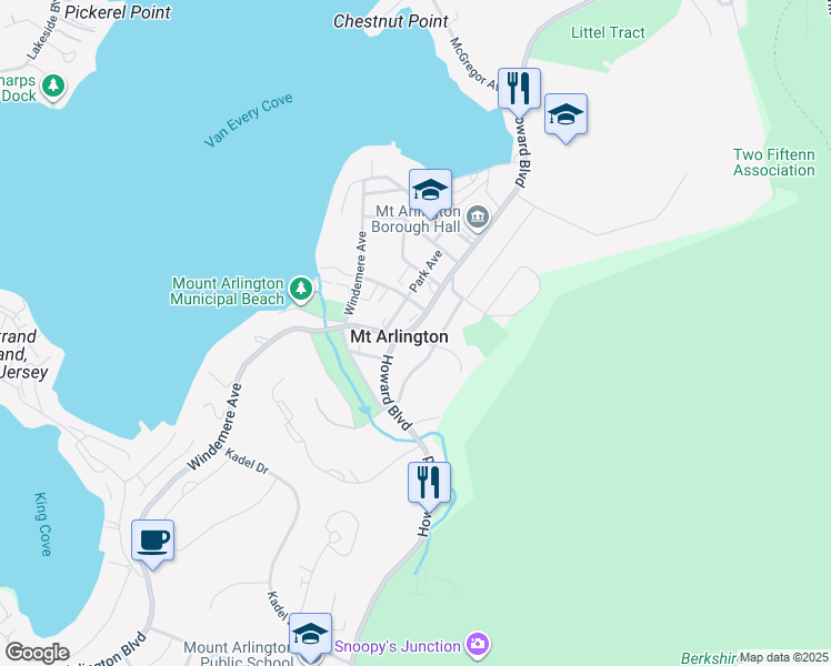 map of restaurants, bars, coffee shops, grocery stores, and more near in Mount Arlington