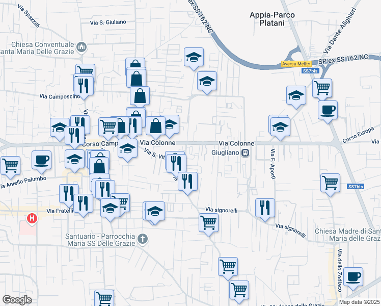 map of restaurants, bars, coffee shops, grocery stores, and more near 2S Via Agazzi R. in Giugliano in Campania
