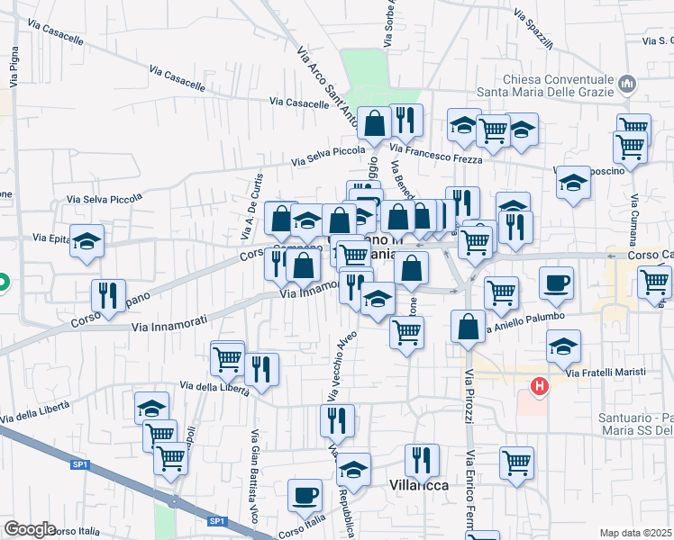 map of restaurants, bars, coffee shops, grocery stores, and more near 5 Via Padre Pompilio Giuseppe Vasca in Giugliano in Campania
