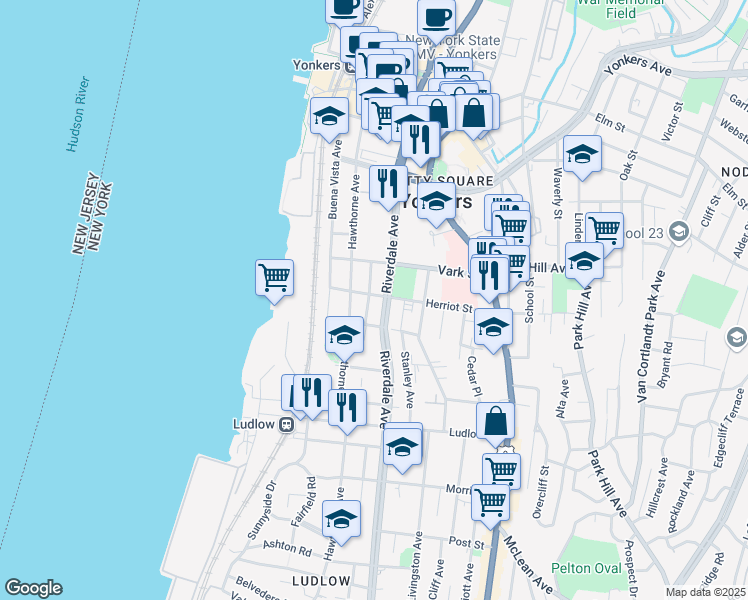 map of restaurants, bars, coffee shops, grocery stores, and more near 156 Hawthorne Avenue in Yonkers