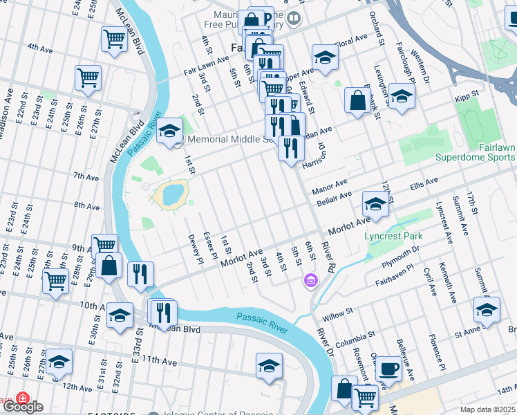 map of restaurants, bars, coffee shops, grocery stores, and more near 7-15 4th Street in Fair Lawn